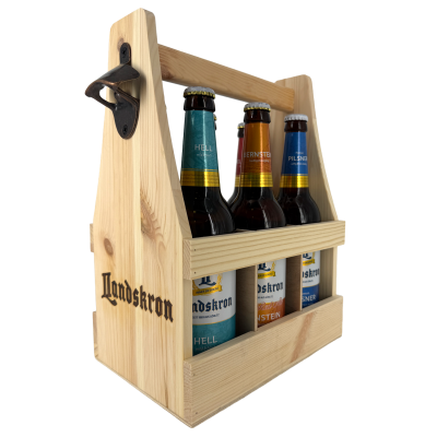 6er Bierholzträger mit Öffner